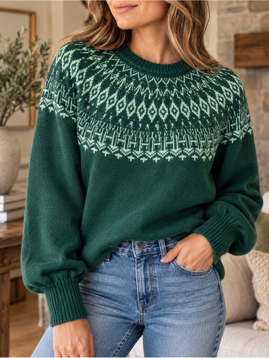 LOFT Tops - 🌲 LOFT Forest Green Fair Isle Nordic Sweater | Size M